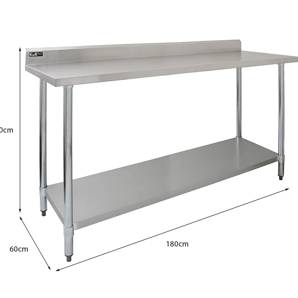 Table de Travail Préparation Cuisine 1800mm & Étagère d'Appoint 2 Niveaux