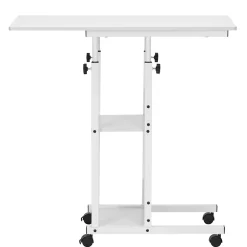Table d'ordinateur portable mobile sur roulettes, réglable en hauteur blanche