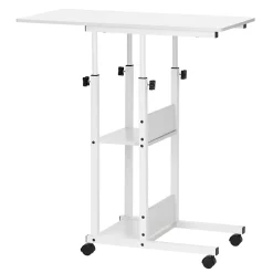 Table d'ordinateur portable mobile sur roulettes, réglable en hauteur blanche