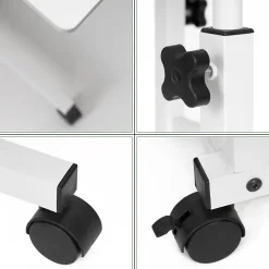 Table d'ordinateur portable mobile sur roulettes, réglable en hauteur blanche
