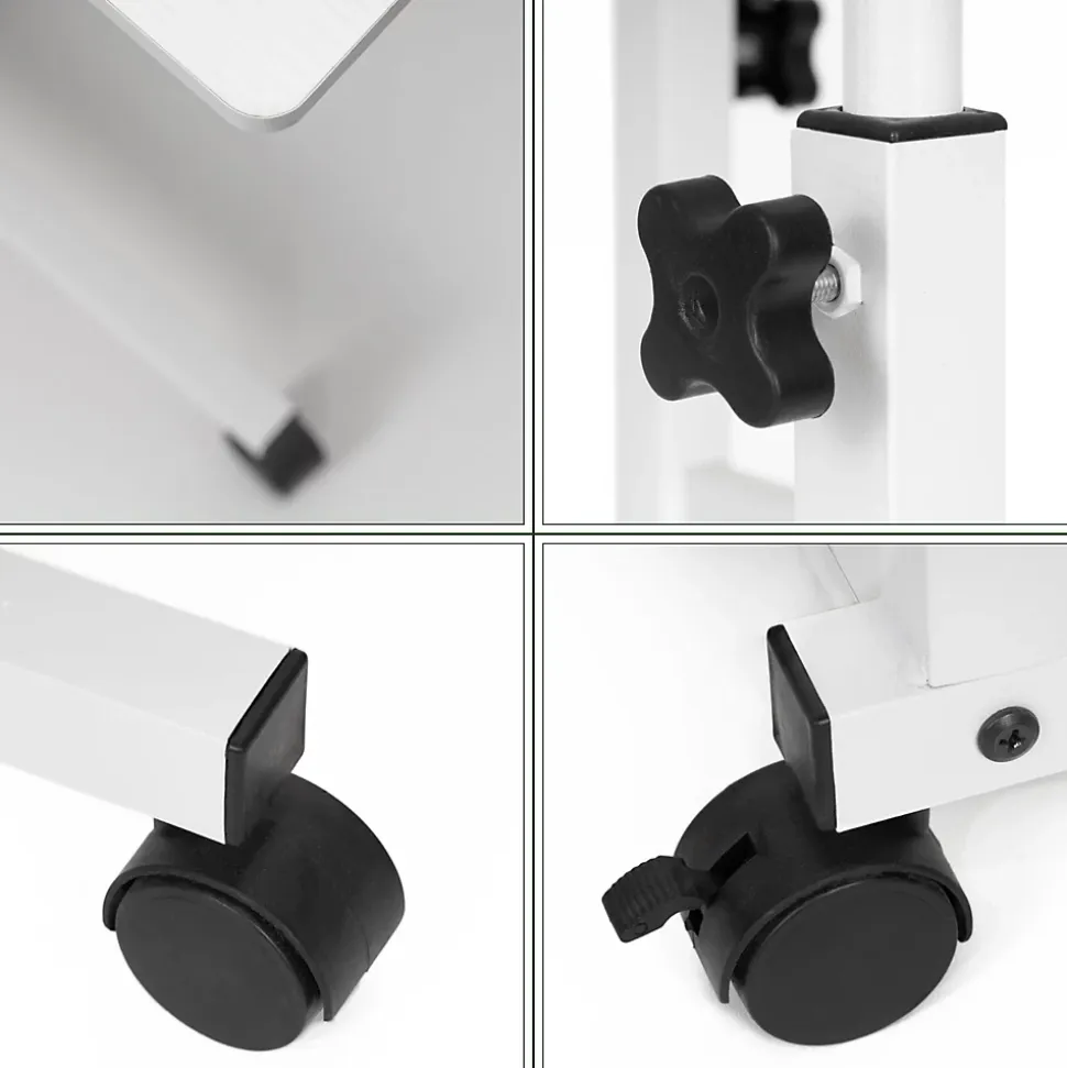 Table d'ordinateur portable mobile sur roulettes, réglable en hauteur blanche