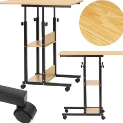 Table d'ordinateur portable mobile sur roulettes, réglable en hauteur marron clair
