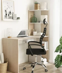 Table du bureau, meuble du bureau réversible avec étagère en bois coloris Blanc artik, chêne canadien