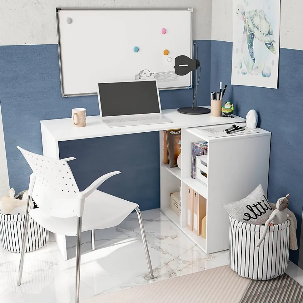 Table du bureau, meuble du bureau réversible en bois coloris blanc artic - hauteur 74 x longueur 120-152 x profondeur 77 cm