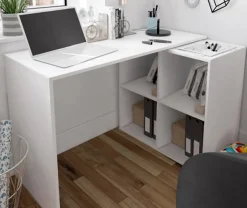 Table du bureau, meuble du bureau réversible en bois coloris blanc artic - hauteur 74 x longueur 120-152 x profondeur 77 cm