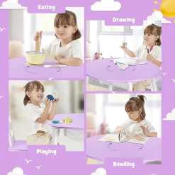 Table Enfant avec 2 Chaises Ergonomique Table Activités avec Rangement Central en Maille Pieds en Bois Violet