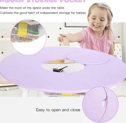 Table Enfant avec 2 Chaises Ergonomique Table Activités avec Rangement Central en Maille Pieds en Bois Violet