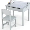 Table Enfant avec Chaise Table à Dessin Enfant avec Rouleau du Papier Bureau Écriture en Bois avec Rangement Gris