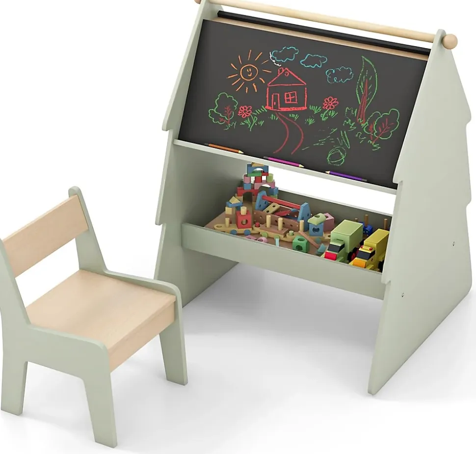 Table Enfant avec Chaise 2 en 1 Table à Dessin pour Enfant avec Rouleau de Papier et Étagère de Rangement