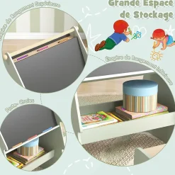 Table Enfant avec Chaise 2 en 1 Table à Dessin pour Enfant avec Rouleau de Papier et Étagère de Rangement