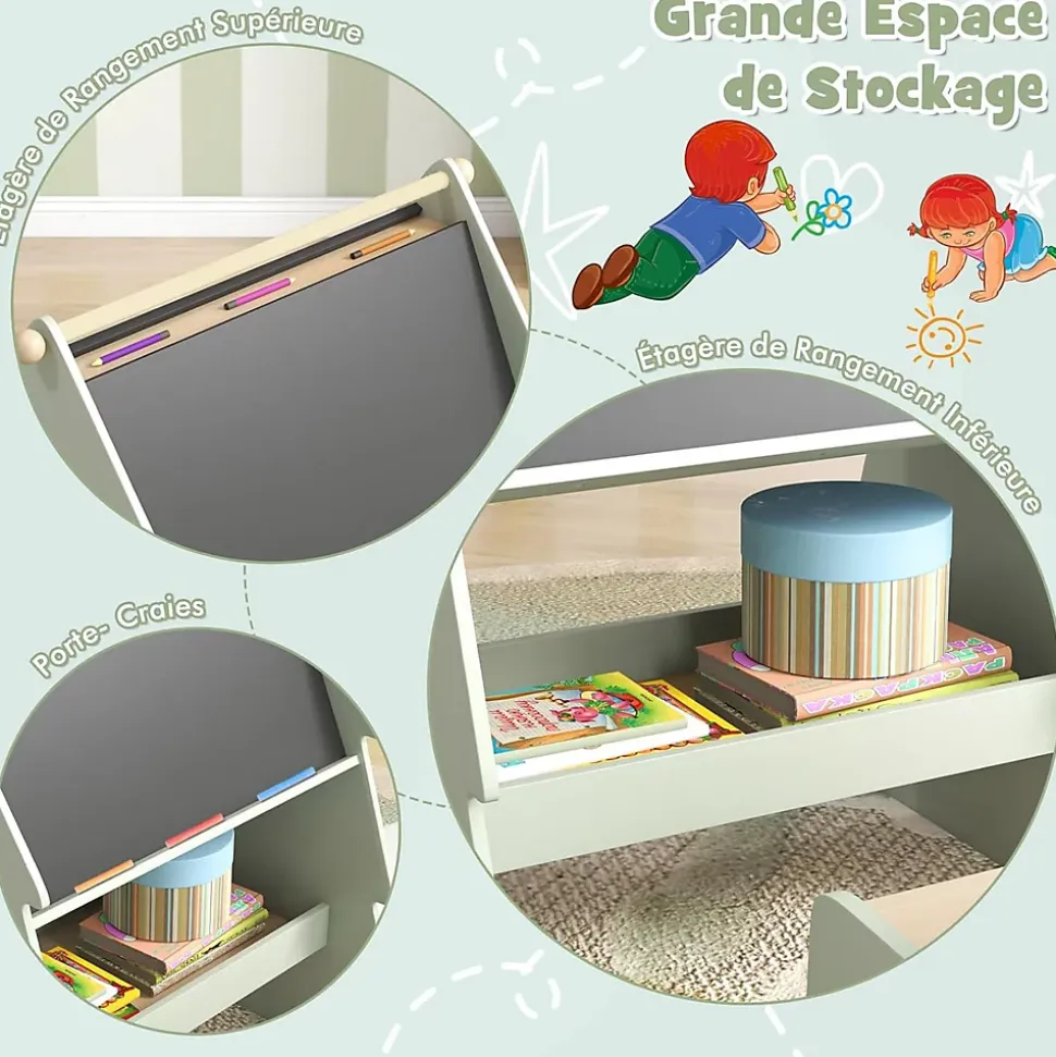Table Enfant avec Chaise 2 en 1 Table à Dessin pour Enfant avec Rouleau de Papier et Étagère de Rangement