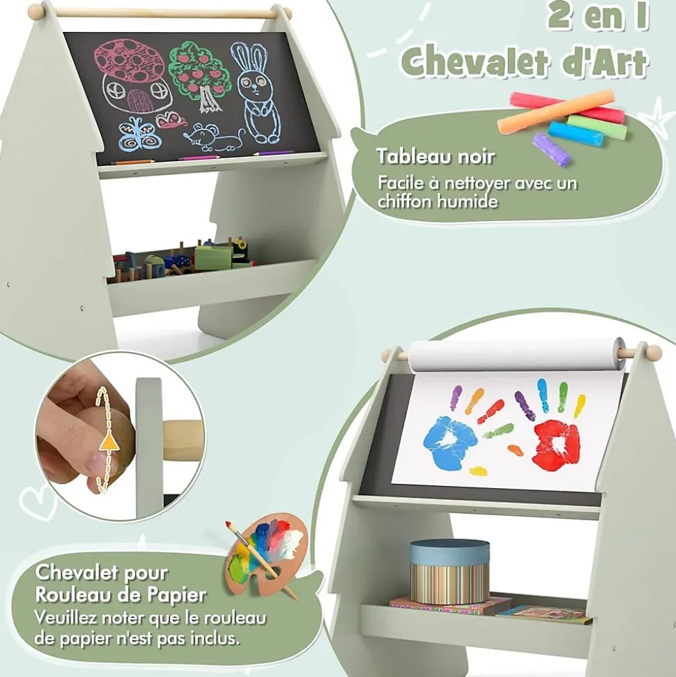 Table Enfant avec Chaise 2 en 1 Table à Dessin pour Enfant avec Rouleau de Papier et Étagère de Rangement