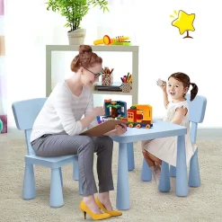 Table et 2 Chaises en Plastique Enfants Charge 50KG Activites Etude Utilisation Interieure ou Exterieure Bleu