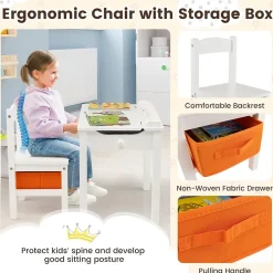 Table et Chaise pour Enfant avec Planteau Incliné Table Activités en Bois avec Tiroir Charnière Blanc