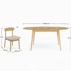 Table et chaises en bois clair 6 personnes - Eddy