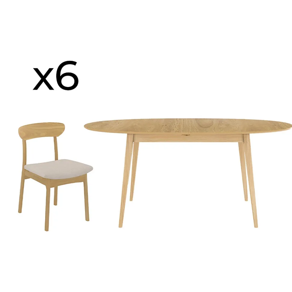Table et chaises en bois clair 6 personnes - Eddy