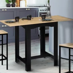 Table haute de bar extensible DONA 2 à 4 personnes noire plateau façon hêtre 60-120 cm