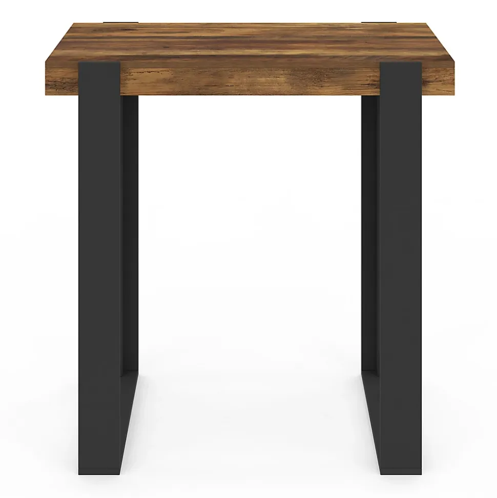 Table haute de bar PHOENIX bois foncé effet vieilli et noir 90 cm