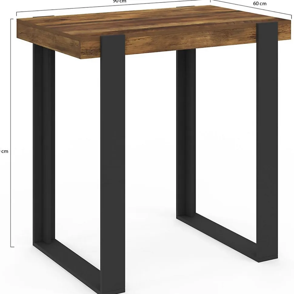 Table haute de bar PHOENIX bois foncé effet vieilli et noir 90 cm