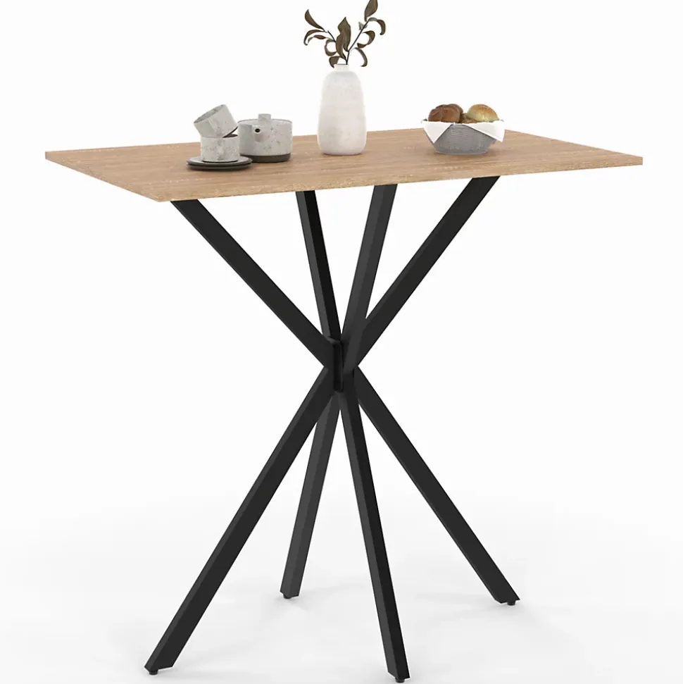 Table haute de bar rectangulaire ALIX pied araignée bois et noir 100 cm