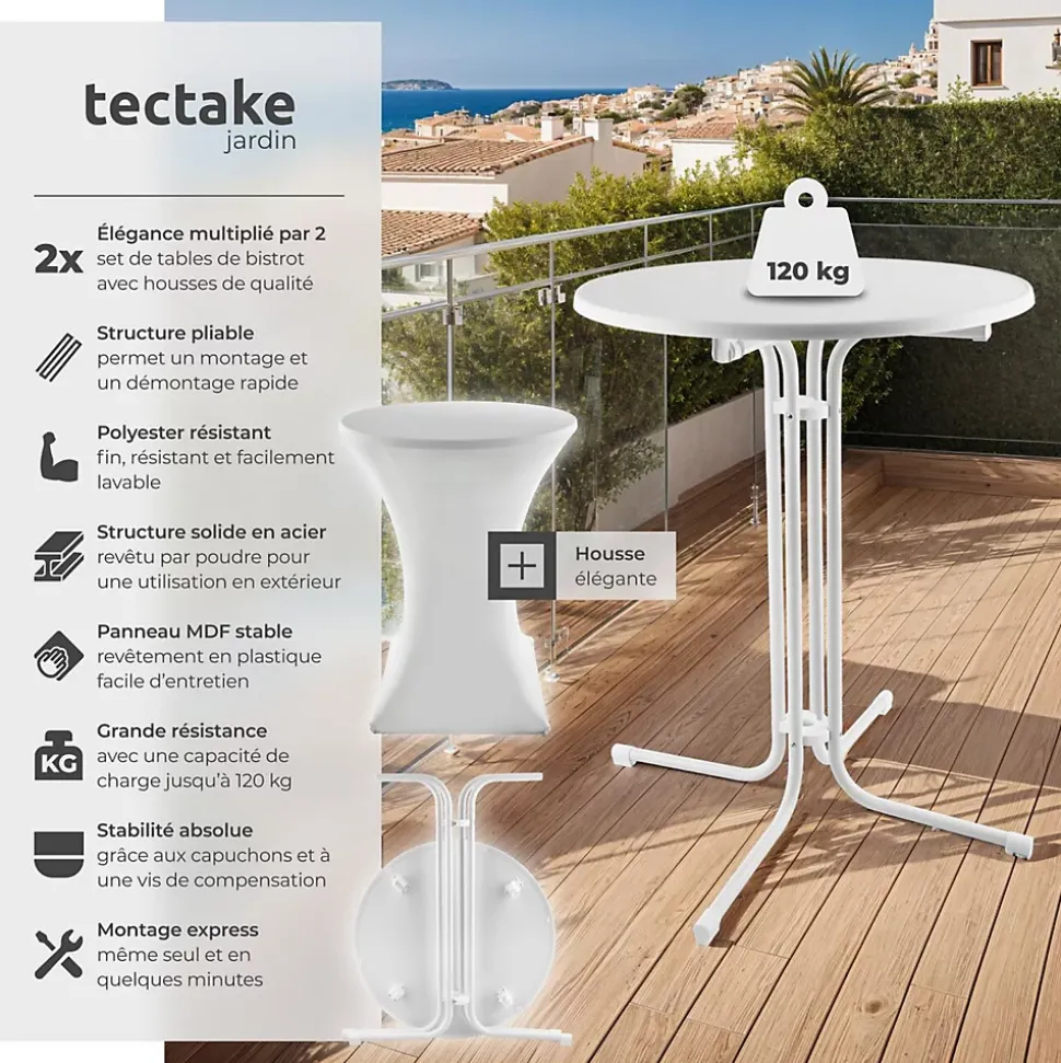 Table haute pliable avec housse 90x110 cm facile d'entretien
