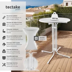 Table haute pliable avec housse 90x110 cm facile d'entretien