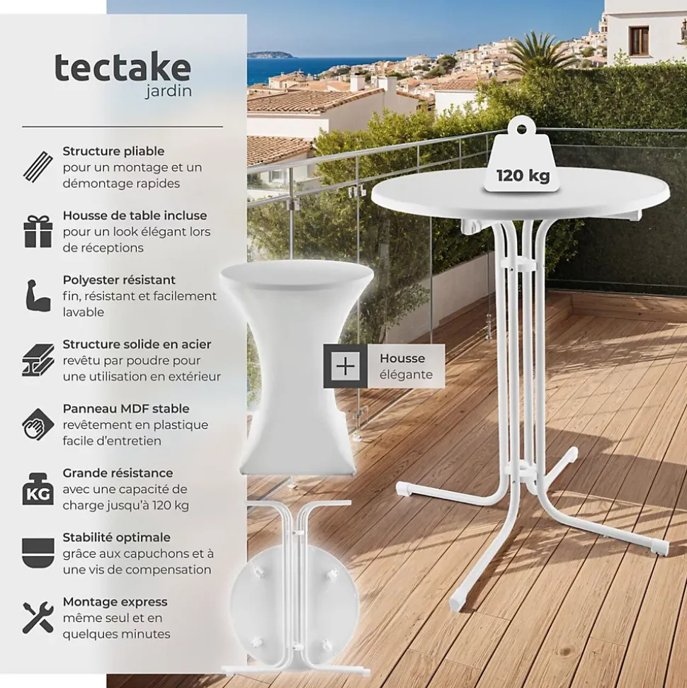 Table haute pliable avec housse 90x110 cm facile d'entretien