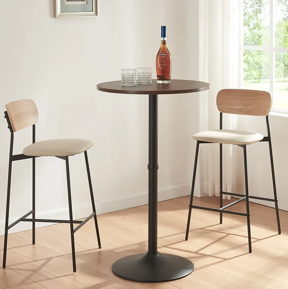 Table haute ronde Vantaa acier MDF 100 x 60 cm noir effet noyer en.casa
