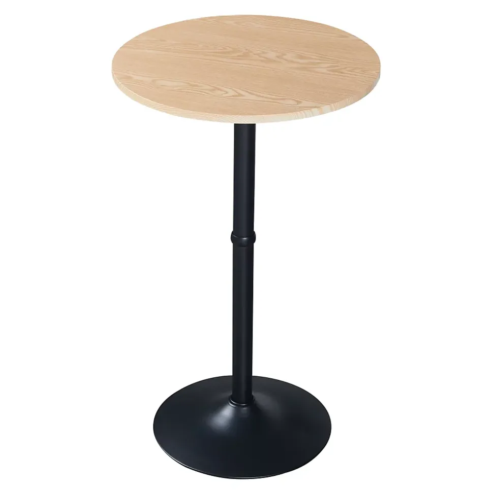 Table haute ronde Vantaa acier MDF 100 x 60 cm noir effet chêne en.casa