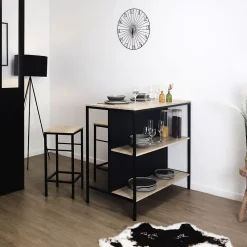 Table ilot en bois avec 2 tabourets Loka