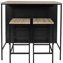 Table ilot en bois avec 2 tabourets Loka