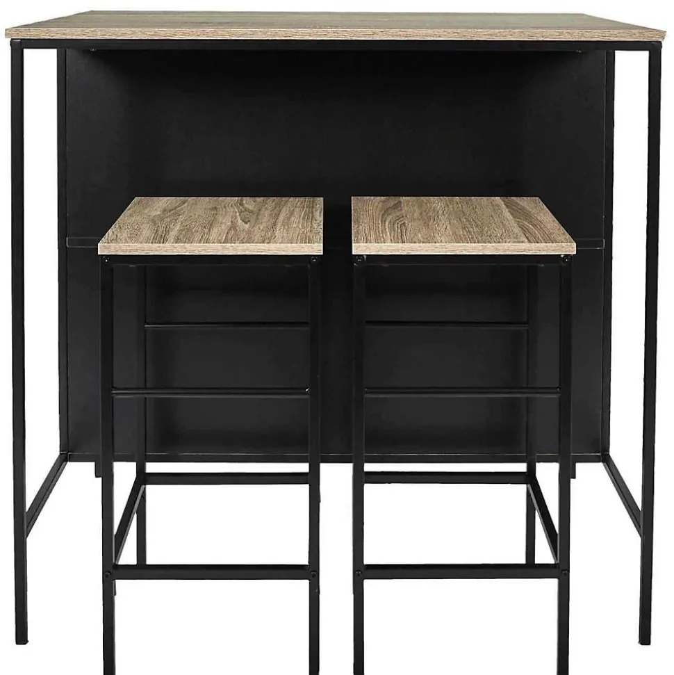 Table ilot en bois avec 2 tabourets Loka