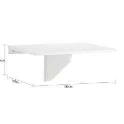Table Murale Pliante Extensible Blanc, Bureau Compact avec Gain de Place 60x40cm FWT03-W