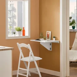 Table Murale Pliante Extensible Blanc, Bureau Compact avec Gain de Place 60x40cm FWT03-W