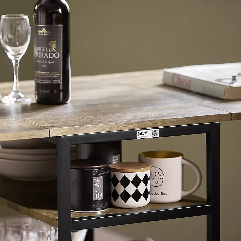 Table Pliante avec 2 Abattants et 3 étagères de Rangement, FWT62-N, SoBuy