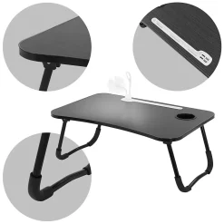 Table pour Ordinateur Portable Pliante, 60x40 cm, Noir
