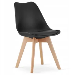 Table rectangulaire VALORA avec 4 chaises noires RIXK, dimensions 120 x 80 cm.