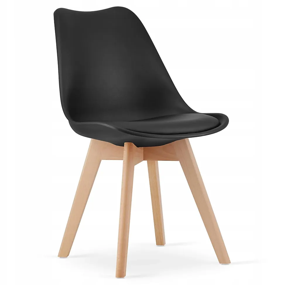 Table rectangulaire VALORA avec 4 chaises noires RIXK, dimensions 120 x 80 cm.
