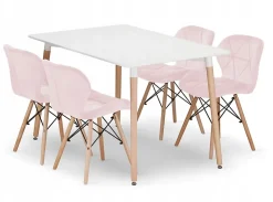 Table rectangulaire Valora YURO 120x80 blanche + 4 chaises WAKO roses