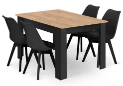 Table rectangulaire VALORA avec 4 chaises RIXK noires x4
