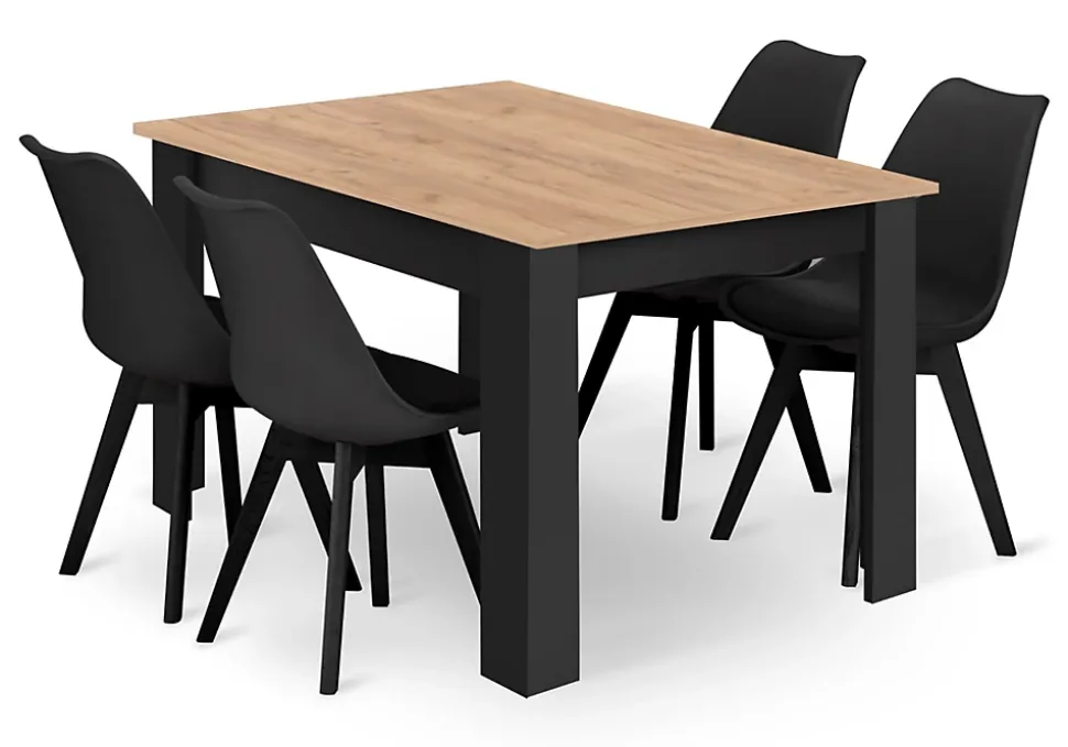 Table rectangulaire VALORA avec 4 chaises RIXK noires x4