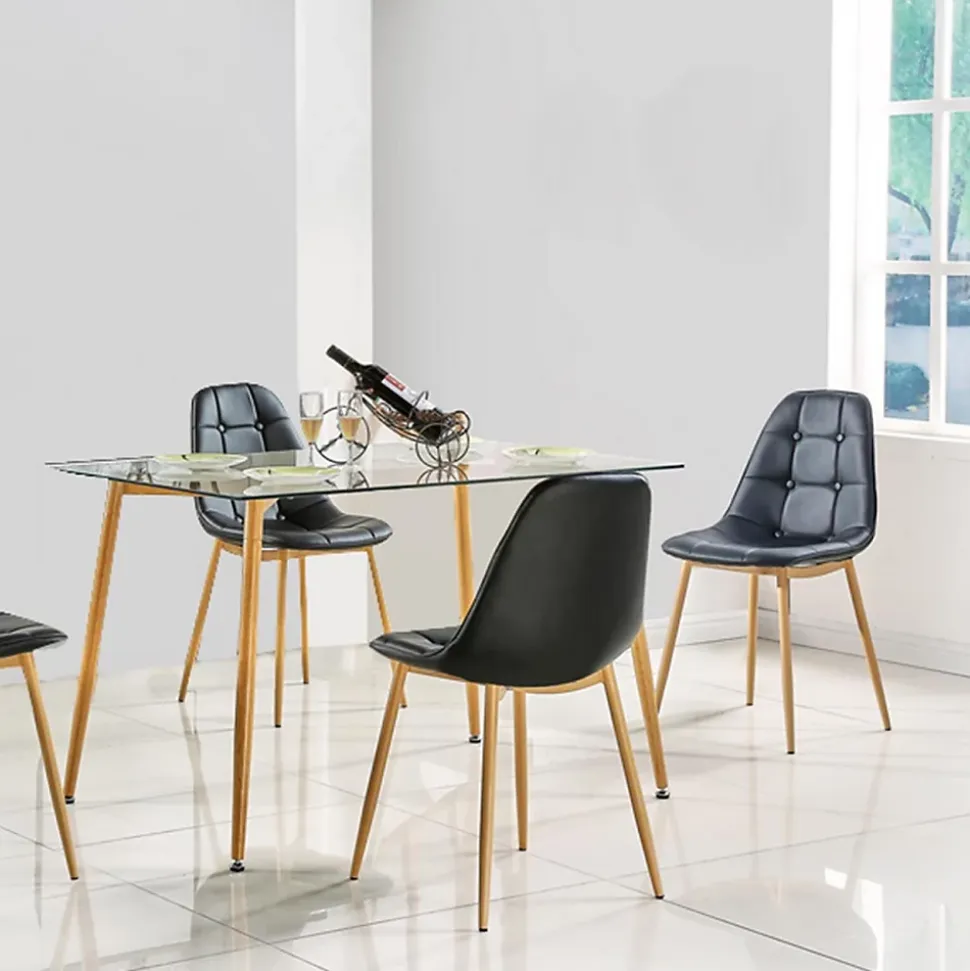 Table repas en verre pieds effet bois 115 cm