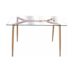 Table repas en verre pieds effet bois 115 cm