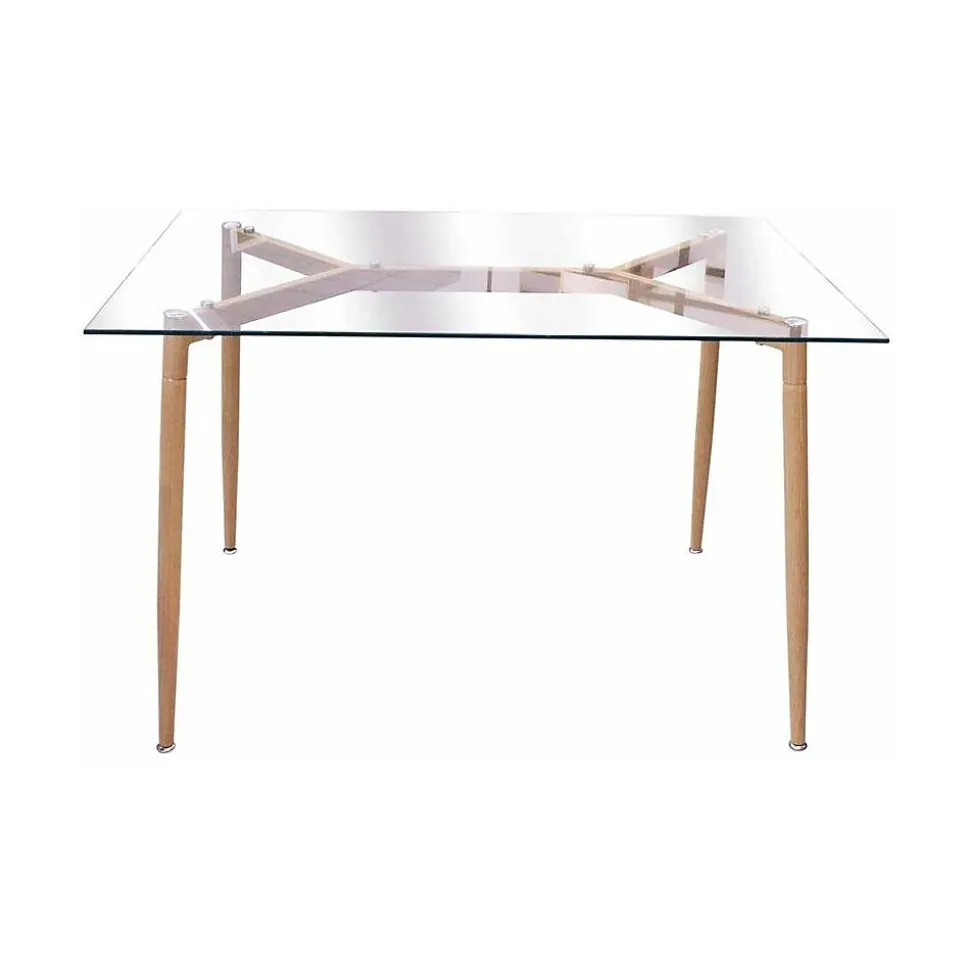 Table repas en verre pieds effet bois 115 cm
