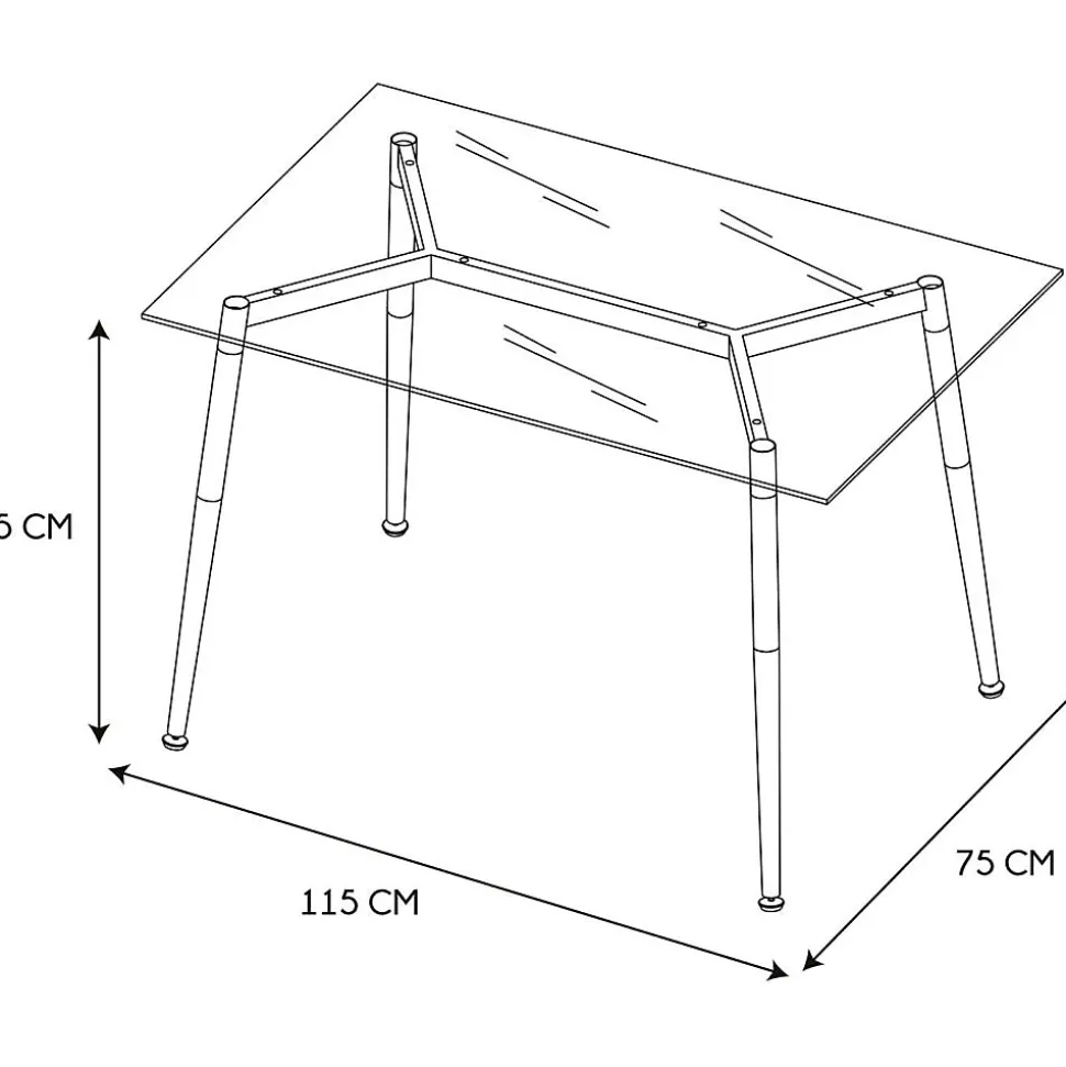 Table repas en verre pieds effet bois 115 cm