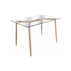 Table repas en verre pieds effet bois 115 cm