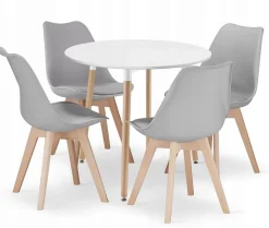 Table ronde blanche VALORA KAMI 80 avec 4 chaises grises RIXK