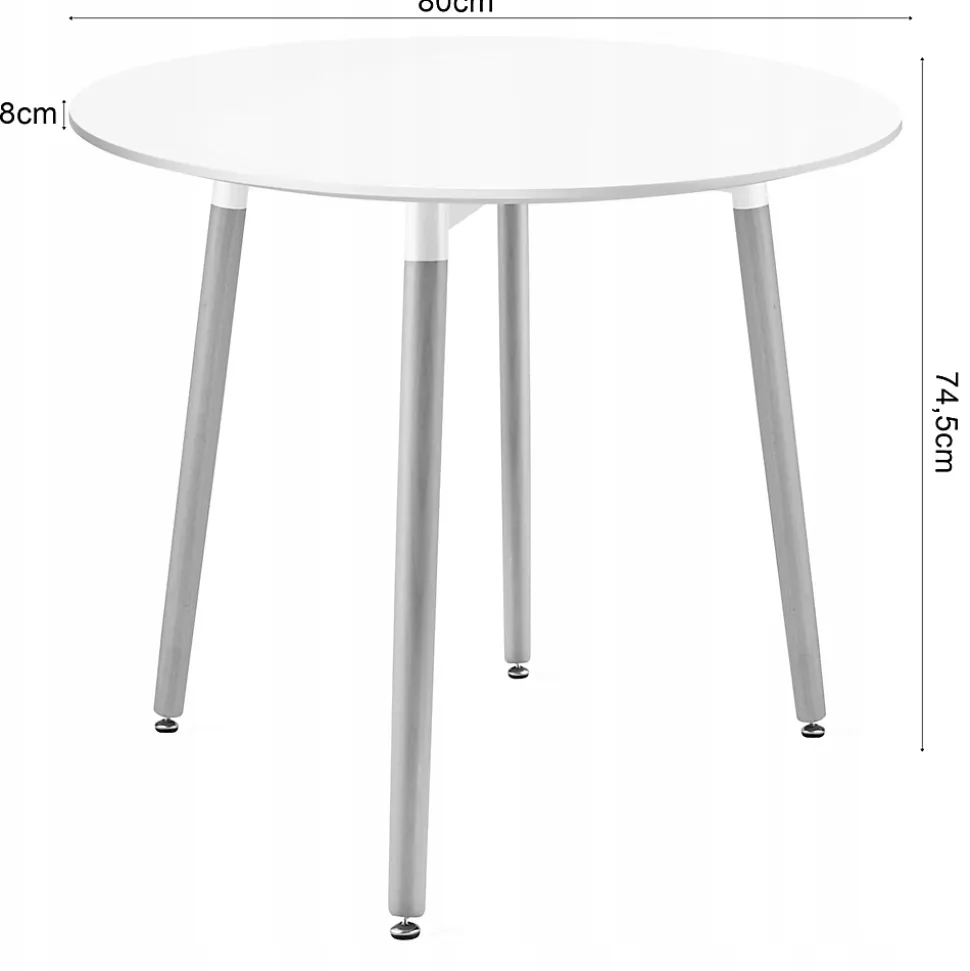 Table ronde blanche VALORA KAMI 80 avec 4 chaises noires RIXK