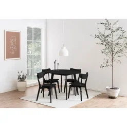Table ronde en bois noir D105 + 4 chaises en bois noir - LETA