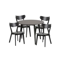 Table ronde en bois noir D105 + 4 chaises en bois noir - LETA